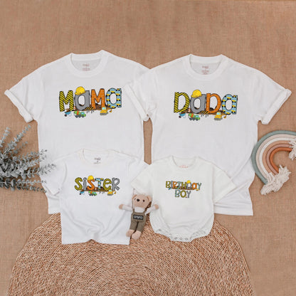 Custom Construction Birthday Family Shirts, Mommy and Me Outfit for First Birthday Boy Party Celebration with Truck Design, Soft Cotton Apparel