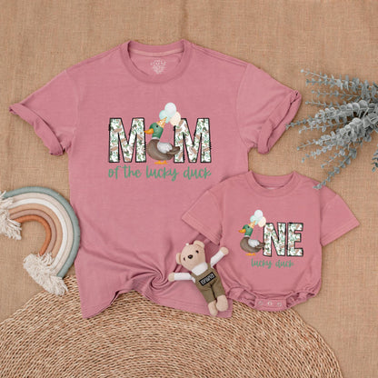 Matching Family Lucky Duck First Birthday Shirts & Romper, Mallard Duck Outfit for Boy, 1st Birthday Party