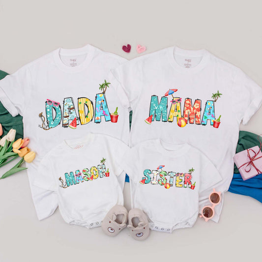 Personalized Summer Beach Family Matching T-Shirt Vacation Outfits for memorable Mommy and Me Baby First Birthday Celebration Travel Gifts