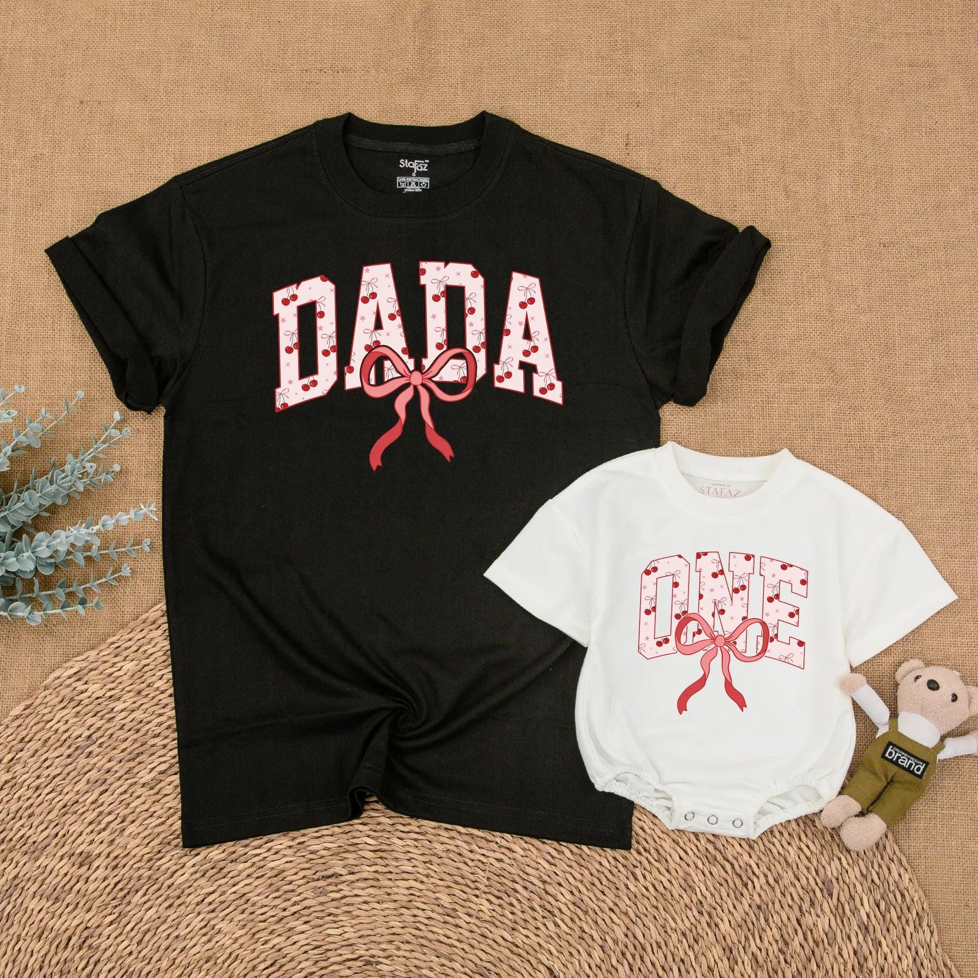 Cherry First Birthday Matching Shirt Set Mommy and Me Outfit Adorable Bow First Birthday Gift for Baby Girl