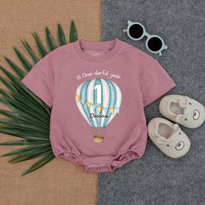 Hot Air Balloon Bubble Romper Neutral First Birthday Outfit Boy Onederful Year Celebration Clothes