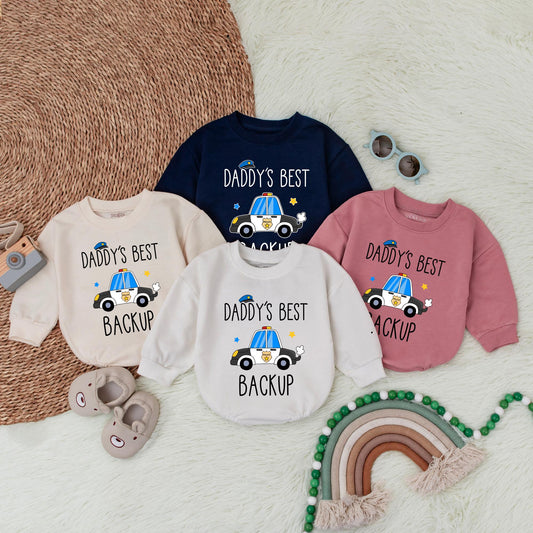 Daddy's Backup Baby Bodysuit Cute Police Car Romper for Infant Boys and Girls First Birthday or Baby Shower Gift Soft Cotton