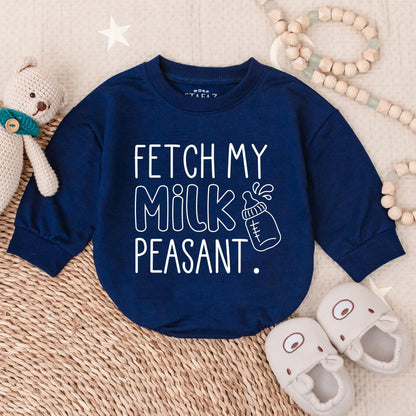 Hilarious 'Fetch My Milk Peasant' Baby Bubble Romper Bodysuit, Funny Newborn Infant Outfit, Cute Baby Shower Gift Idea for Boys and Girls