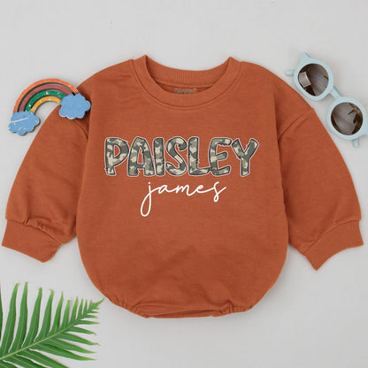 Personalized Duck Camo Name Romper for Baby Boy, Custom Infant Hunting Outfit, Baby Shower Gift, Newborn Boy, Camo Name