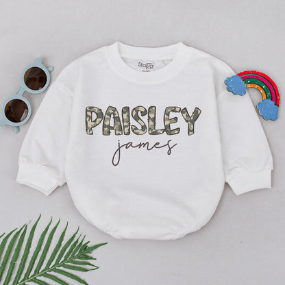 Personalized Duck Camo Name Romper for Baby Boy, Custom Infant Hunting Outfit, Baby Shower Gift, Newborn Boy, Camo Name