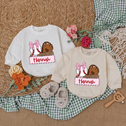 Personalized Baseball Sister Game Day Romper for Girls Baseball Baby Shower Gift Newborn Bubble Romper Retro