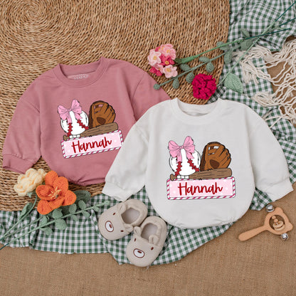 Personalized Baseball Sister Game Day Romper for Girls Baseball Baby Shower Gift Newborn Bubble Romper Retro