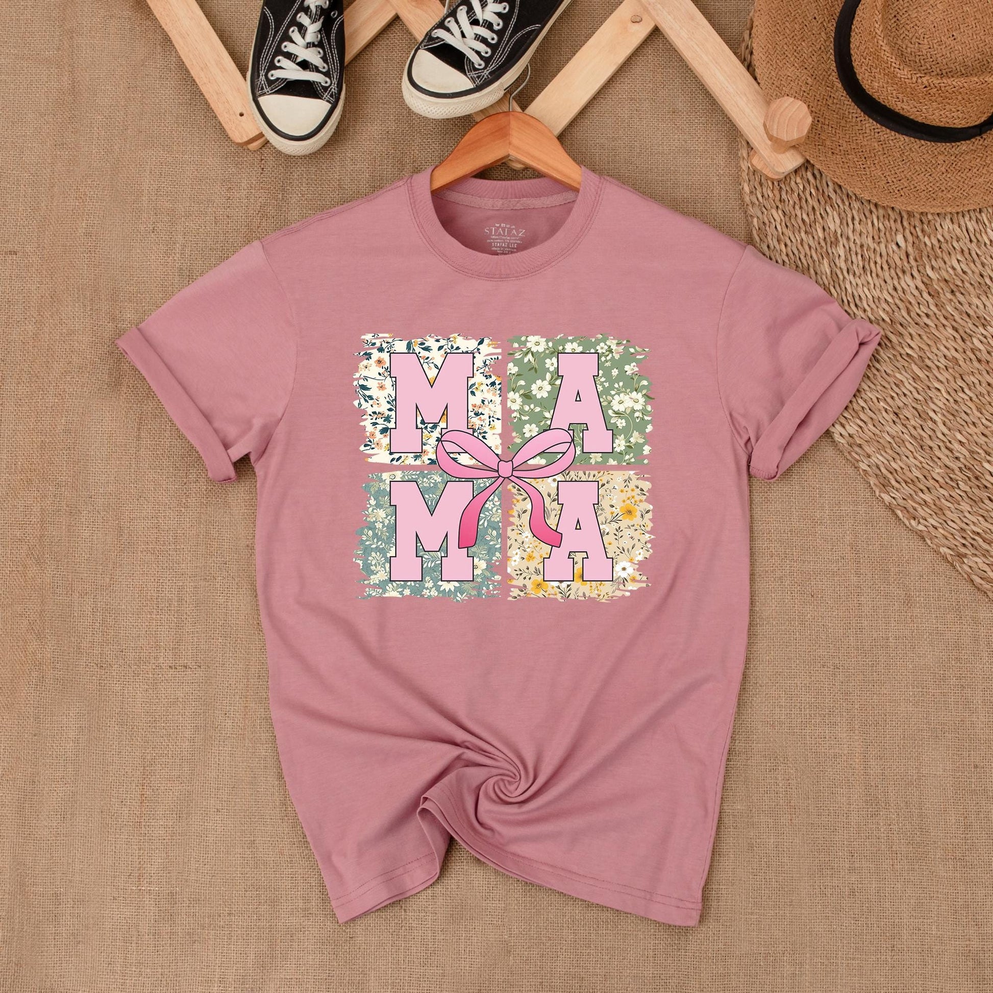 Pink Bow Mama T-shirt - Gift for Mom! Retro Mama Shirt, Mothers Day Gift, Personalized Mama Pink Bow Tee