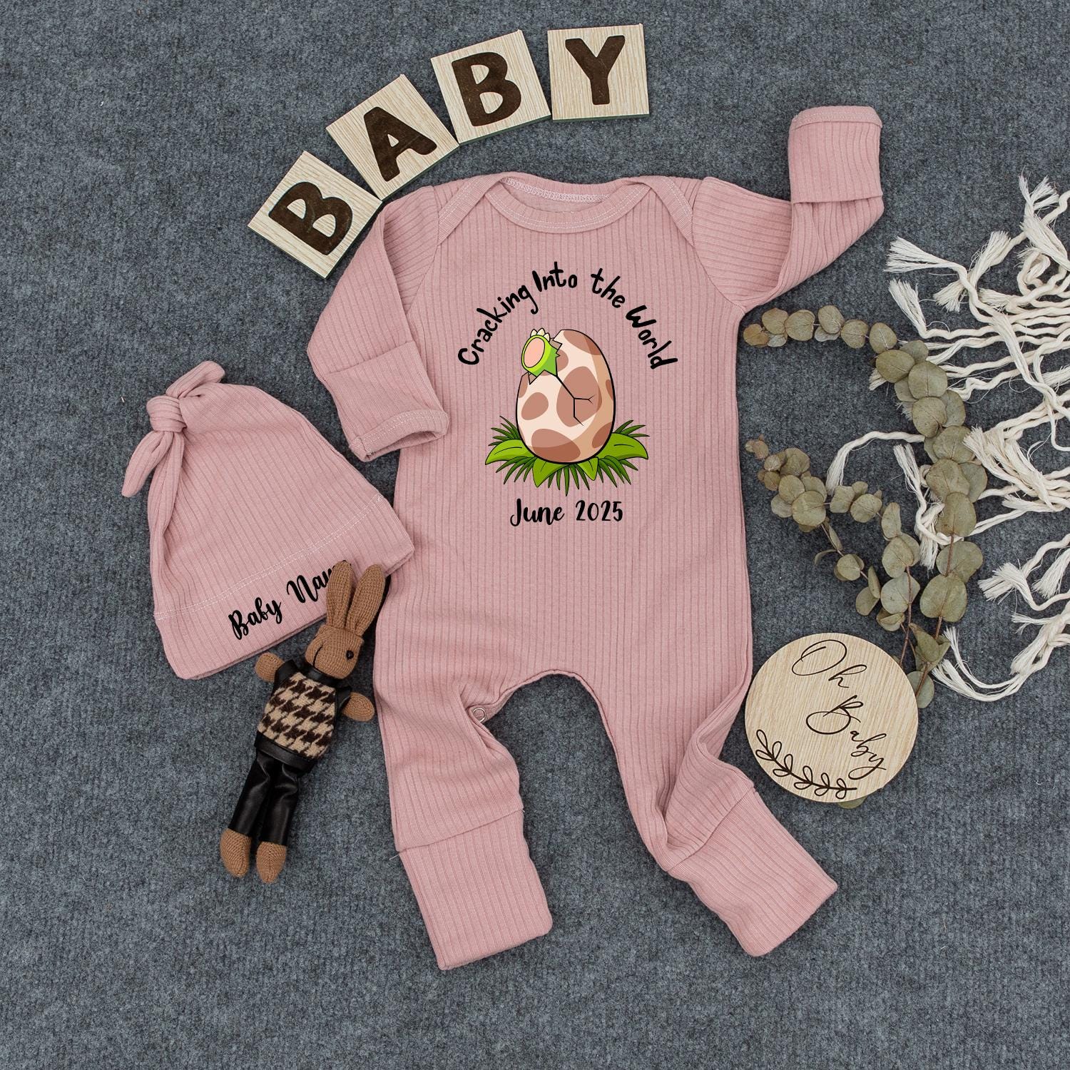 Cracking Into the World Baby Bodysuit Dinosaur Pregnancy Announcement Newborn Romper Gift Hatching Soon Infant Coming Home Outfit