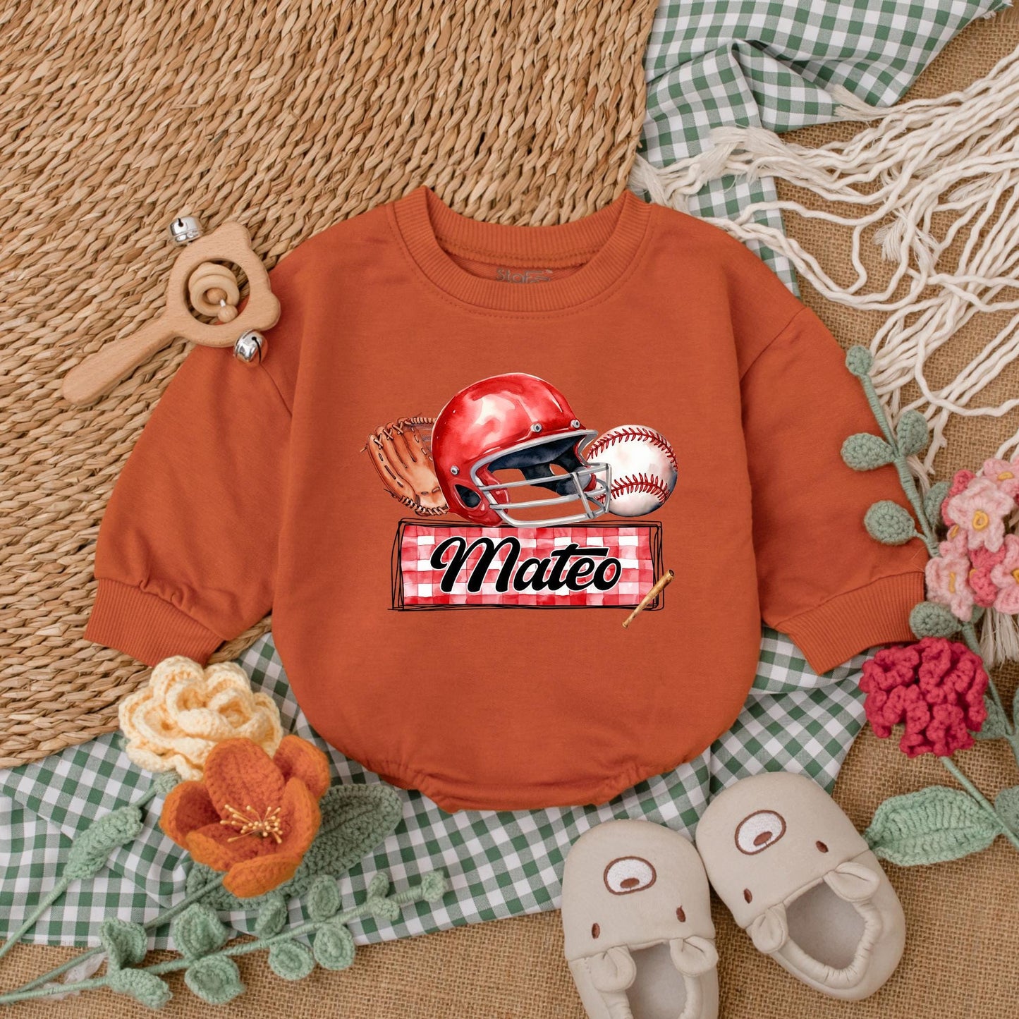 Personalized Baseball Baby Romper Custom Name Game Day Bodysuit for Baby Boy Baseball Shower Gift