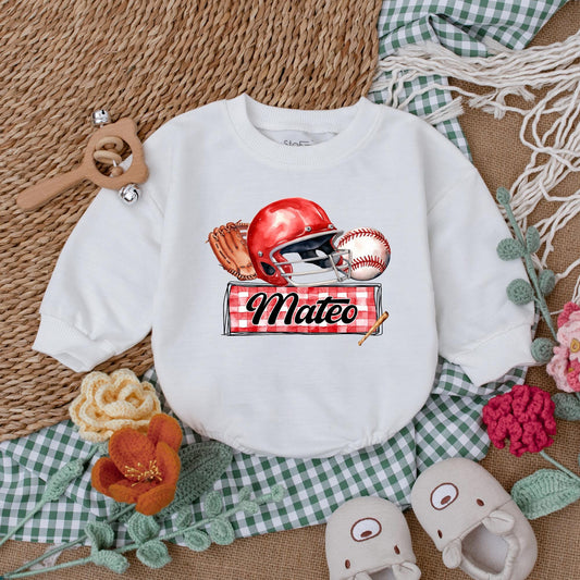 Personalized Baseball Baby Romper Custom Name Game Day Bodysuit for Baby Boy Baseball Shower Gift