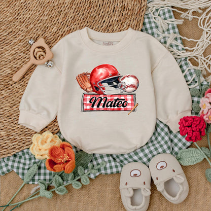 Personalized Baseball Baby Romper Custom Name Game Day Bodysuit for Baby Boy Baseball Shower Gift