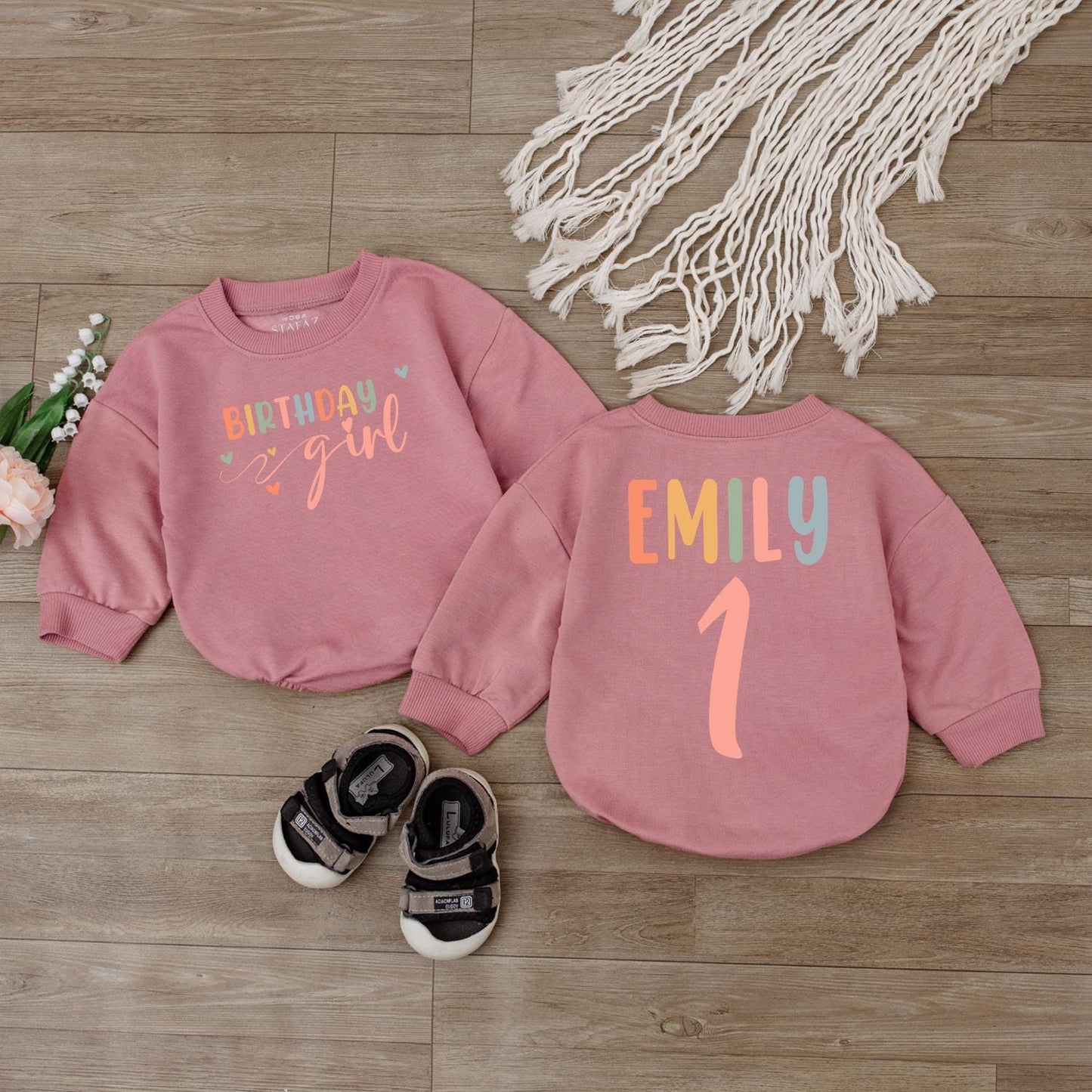 Personalized Birthday Girl Romper: Custom Name & Cozy Baby Outfit for Toddler's Celebration - Cute Jumpsuit Gift