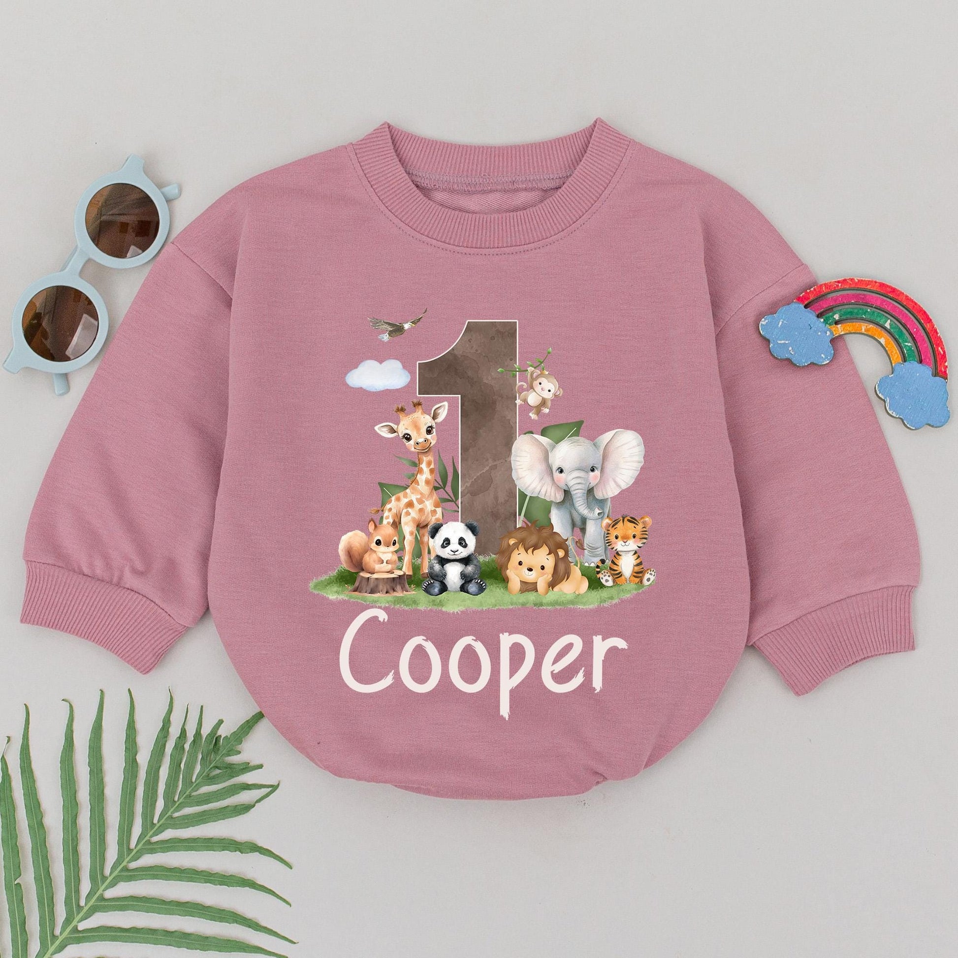Personalized Cooper's One-derful Romper, Whimsical 1st Birthday Outfit with Cartoon Animals, Adventure Baby Clothes for First Birthday Boy