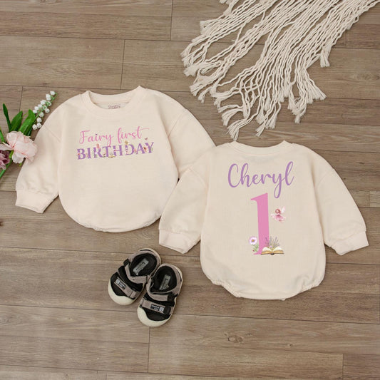 Personalized Fairy First Birthday Baby Romper Outfit Magical Name Bodysuit Cute Infant Girl Clothes Charming Dreamy Celebration Gift