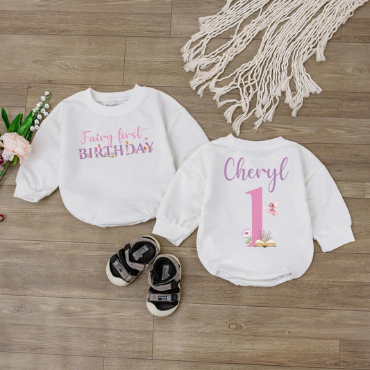 Personalized Fairy First Birthday Baby Romper Outfit Magical Name Bodysuit Cute Infant Girl Clothes Charming Dreamy Celebration Gift