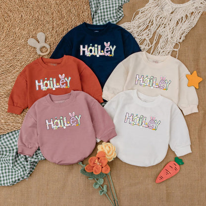 Personalized First Easter Baby Girl Bubble Romper Outfit Adorable Bunny Design Soft Bodysuit Infant Easter Day Clothes Gift Idea