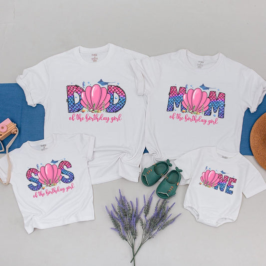 Personalized Oneder the Sea First Birthday Girl Family Matching Shirts Mommy Daddy Baby Ocean Animals Mermaid Party Outfit