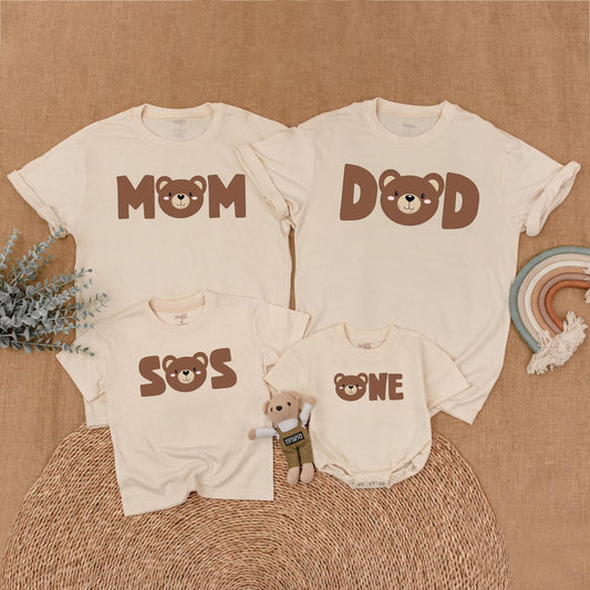 Matching Bear First Birthday Family Shirts Little Bear Birthday Girl Boy Outfit 1st Birthday Celebration Mom Dad Soft Cotton Bubble Romper