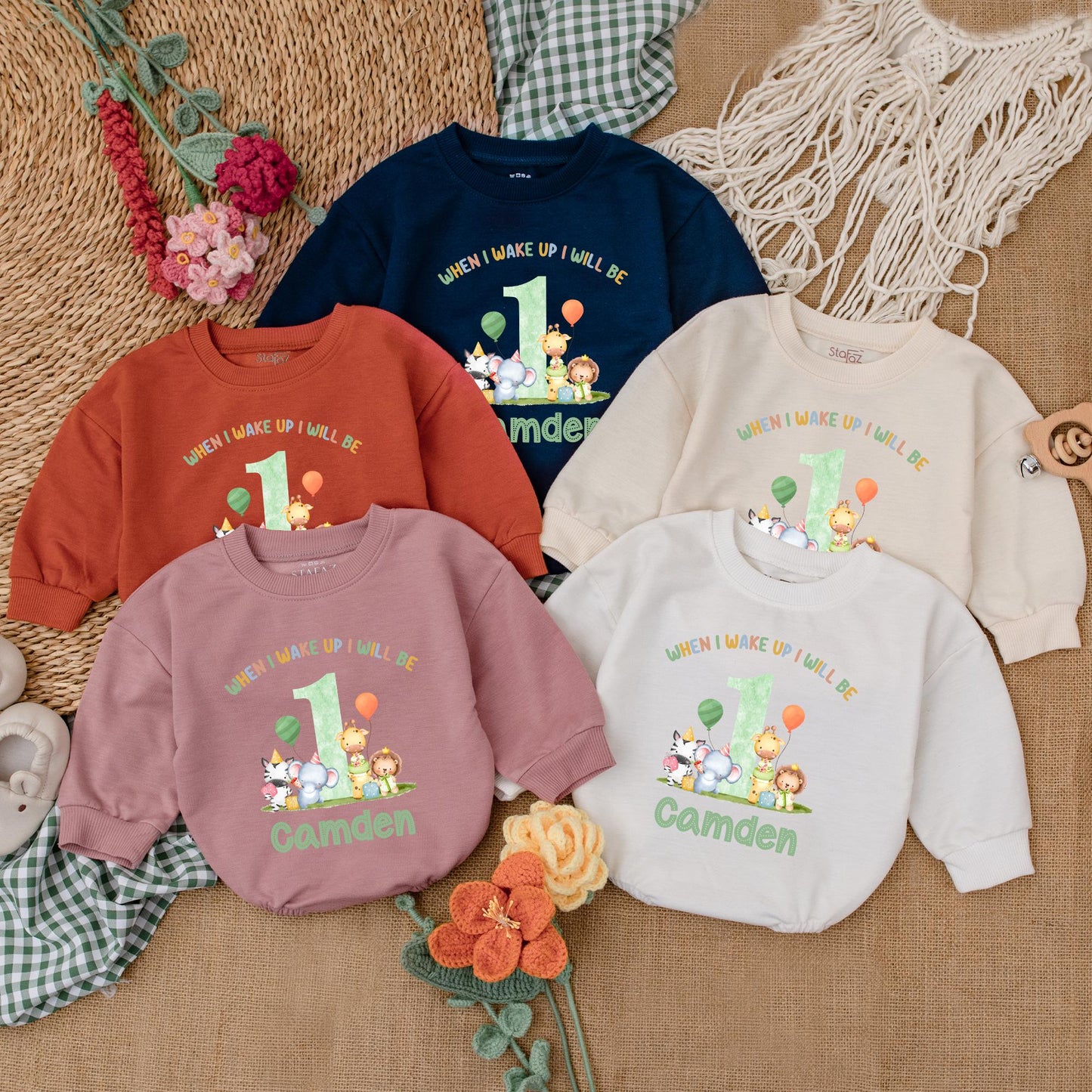 Personalized Safari Animals Birthday Romper Wild One Baby Boy Outfit Safari 1st Birthday Celebration Clothes Cotton Comfortable