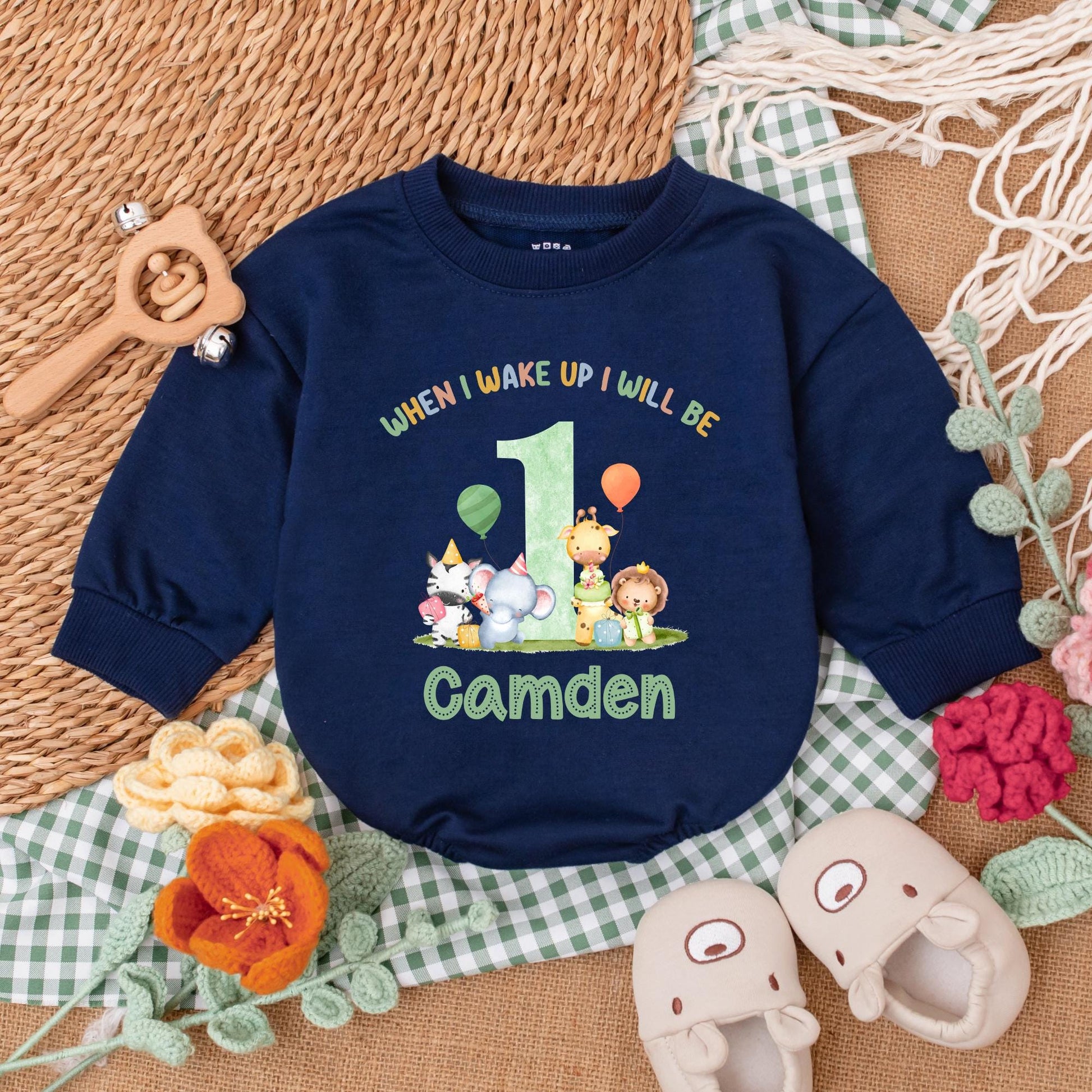 Personalized Safari Animals Birthday Romper Wild One Baby Boy Outfit Safari 1st Birthday Celebration Clothes Cotton Comfortable
