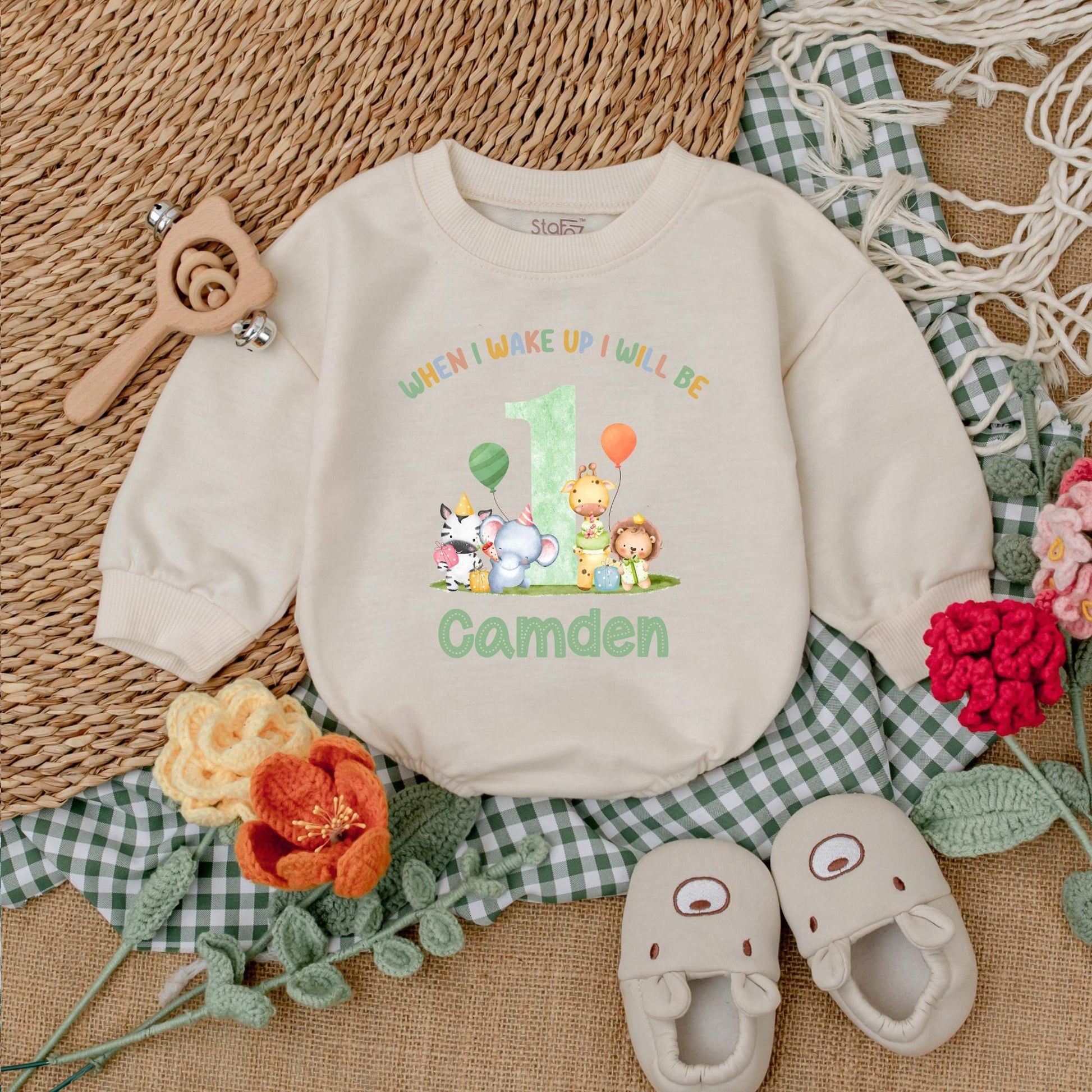 Personalized Safari Animals Birthday Romper Wild One Baby Boy Outfit Safari 1st Birthday Celebration Clothes Cotton Comfortable