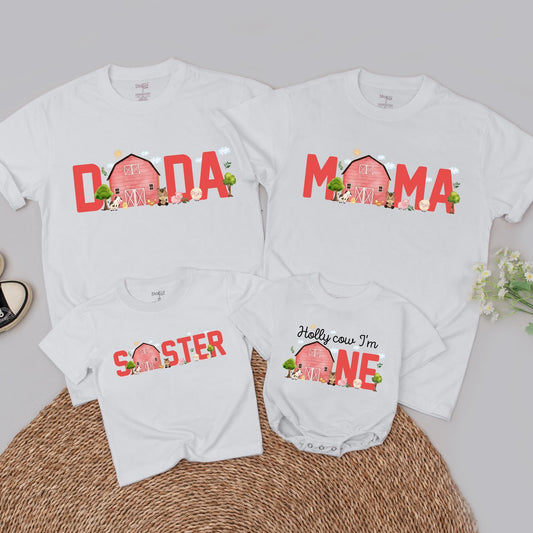 Farm Birthday Family T-Shirt: Personalized Barnyard 1st Birthday Tee, Cow Theme Boy & Girl Shirts, Boho Farm Animals