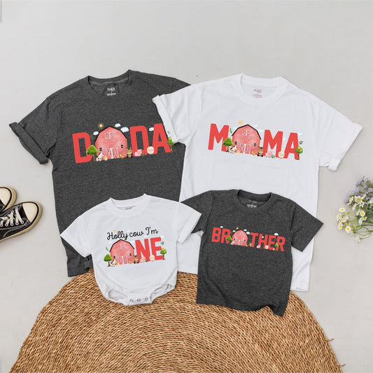 Farm Birthday Family T-Shirt: Personalized Barnyard 1st Birthday Tee, Cow Theme Boy & Girl Shirts, Boho Farm Animals