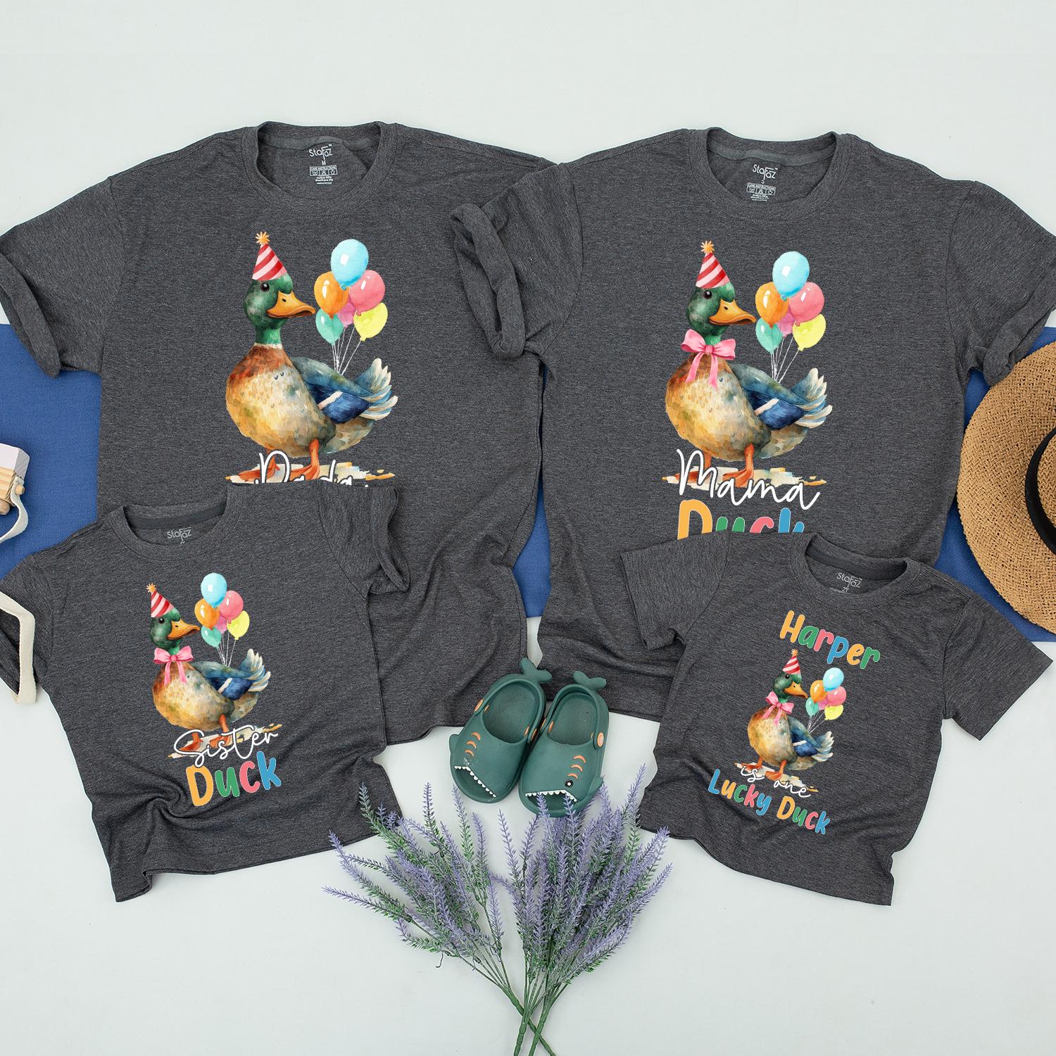 One Lucky Duck First Birthday Family Matching Shirts Whimsical Watercolor Duck Party Celebration Outfits for Mom Dad Baby Toddler