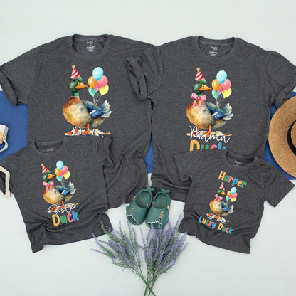 One Lucky Duck First Birthday Family Matching Shirts Whimsical Watercolor Duck Party Celebration Outfits for Mom Dad Baby Toddler
