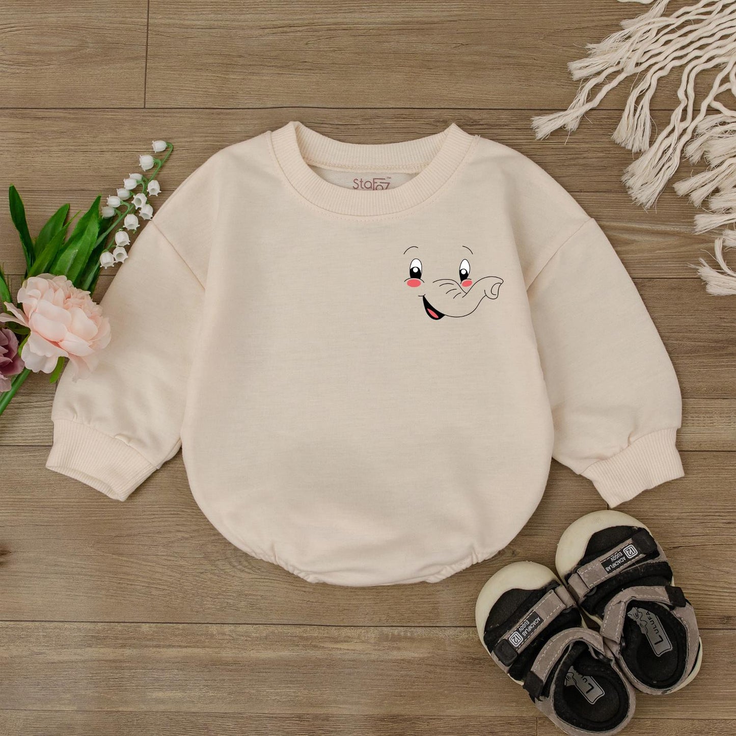 Cute Elephant Baby Romper Funny Bodysuit Adorable Infant Outfit Retro Gender Neutral Baby Shower Gift Newborn Clothes Little Peanut Design Cotton Soft Comfort