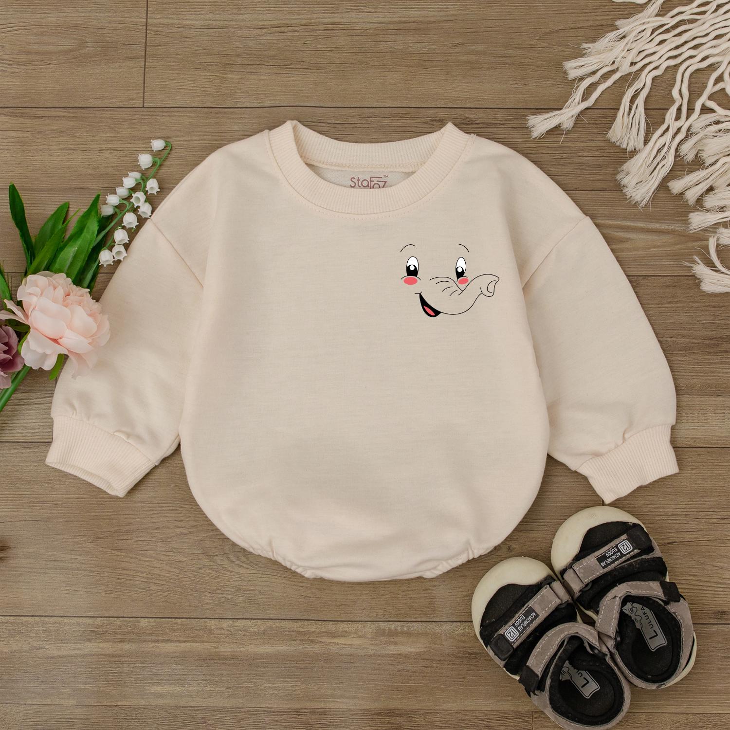 Cute Elephant Baby Romper Funny Bodysuit Adorable Infant Outfit Retro Gender Neutral Baby Shower Gift Newborn Clothes Little Peanut Design Cotton Soft Comfort