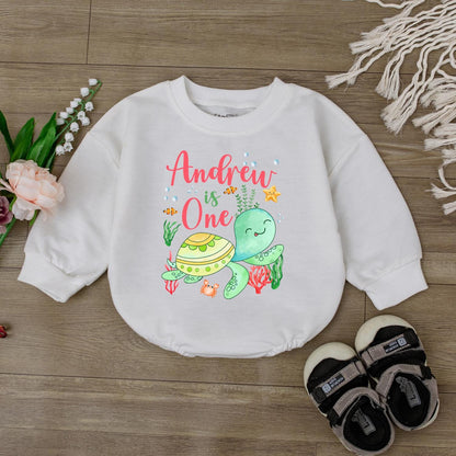 Personalized Sea Turtle First Birthday Romper Ocean Theme Baby Outfit Toddler Party Clothes Cute Infant Bodysuit Unique Summer Gift