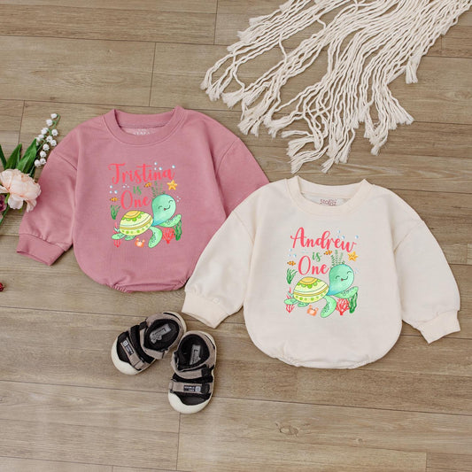 Personalized Sea Turtle First Birthday Romper Ocean Theme Baby Outfit Toddler Party Clothes Cute Infant Bodysuit Unique Summer Gift