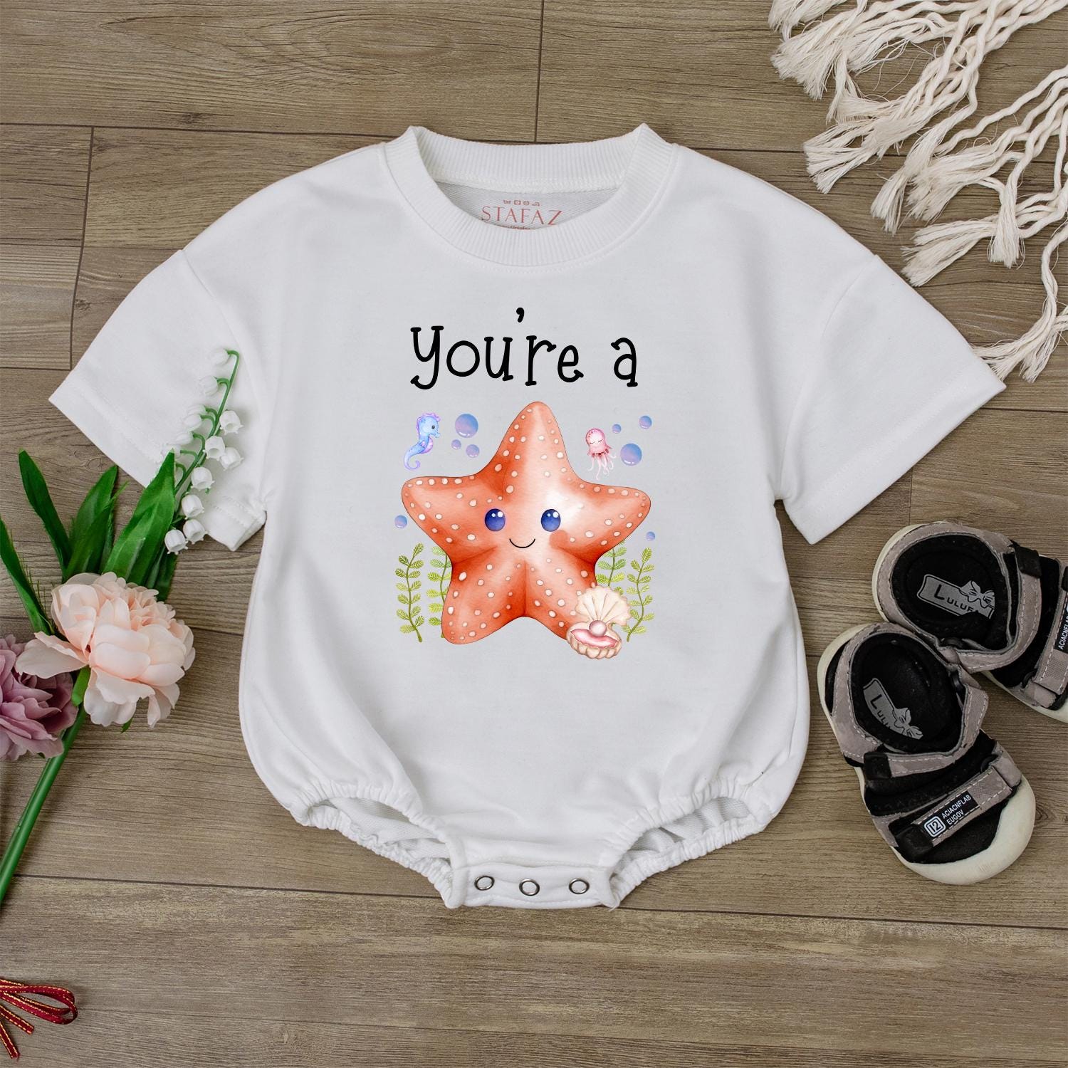 Cute Starfish Baby Romper Ocean Theme Outfit Sea Star Bodysuit Beach Baby Clothes Under the Sea Summer Toddler Infant Gift Idea for Newborn