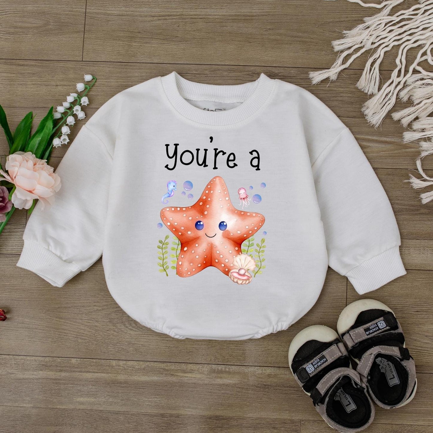 Starfish Baby Romper, Ocean Theme Bodysuit for Baby Girl or Boy, Cute Sea Star Outfit, Under the Sea Beach Clothes, Summer Toddler Gift