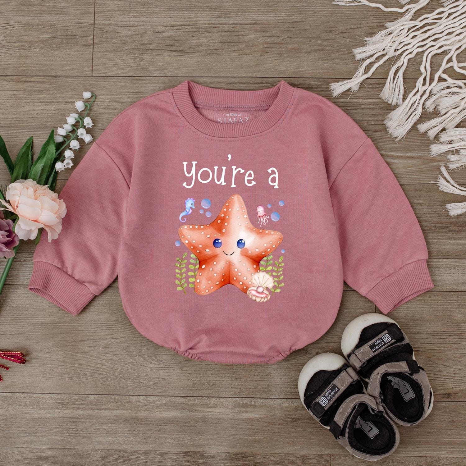 Starfish Baby Romper, Ocean Theme Bodysuit for Baby Girl or Boy, Cute Sea Star Outfit, Under the Sea Beach Clothes, Summer Toddler Gift