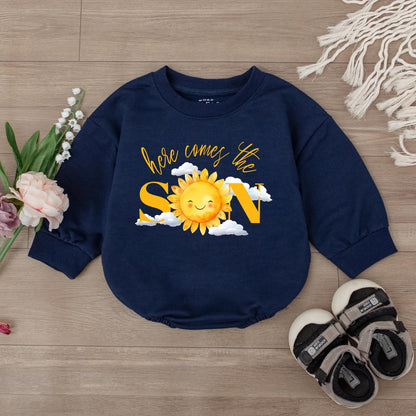 Here Comes the Sun Baby Sweatshirt Toddler Sunshine Outfit Cute Sun Print Pullover Kids Long Sleeve Crewneck Summer Beach Baby Clothes