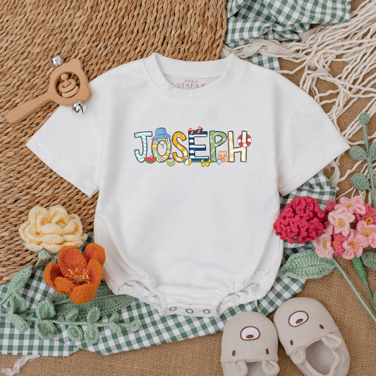 Personalized Beach Baby Romper Ocean Theme Summer Bodysuit Custom Name New Baby Shower Gift Infant Bubble Outfit Gender Neutral