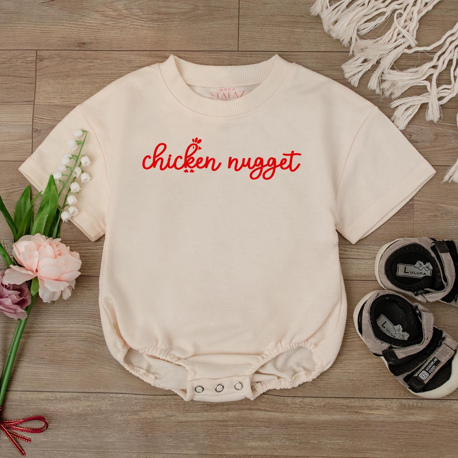 Funny Chicken Nugget Baby Romper Cute Infant Bodysuit Unisex Newborn Coming Home Outfit Baby Shower Gift