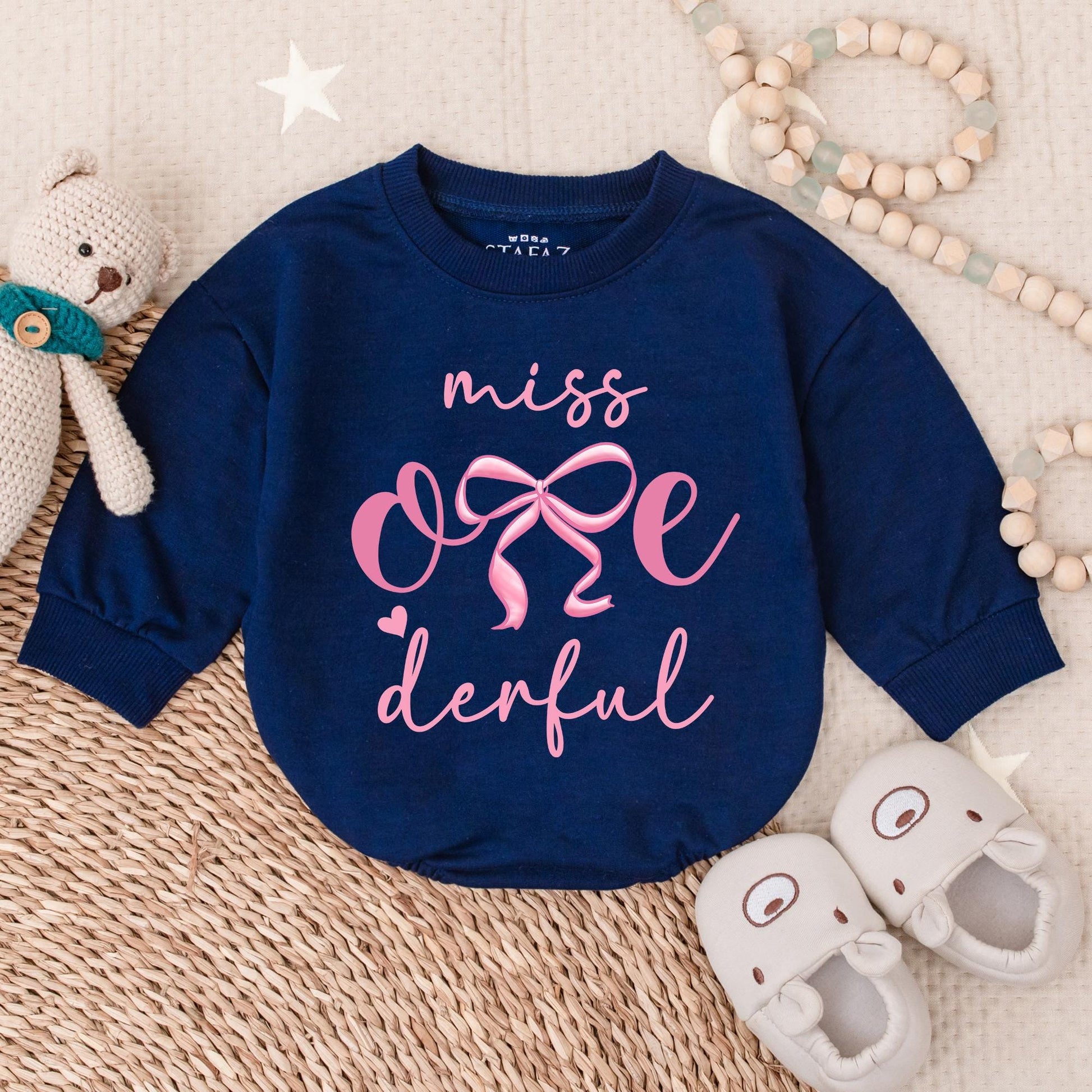 Miss One-derful Pink Bubble Romper First Birthday Girl Outfit with Bow Adorable Infant Cake Smash Celebration Baby Shower Gift