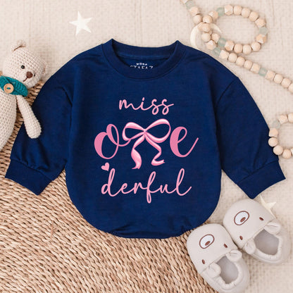 Miss One-derful Pink Bubble Romper First Birthday Girl Outfit with Bow Adorable Infant Cake Smash Celebration Baby Shower Gift