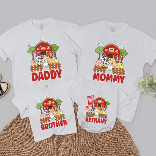 Personalized Farm Birthday Family Matching T-Shirt First 1st Boy Girl Barnyard Holy Cow Animal Soft Cotton Tee