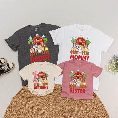 Personalized Farm Birthday Family Matching T-Shirt First 1st Boy Girl Barnyard Holy Cow Animal Soft Cotton Tee