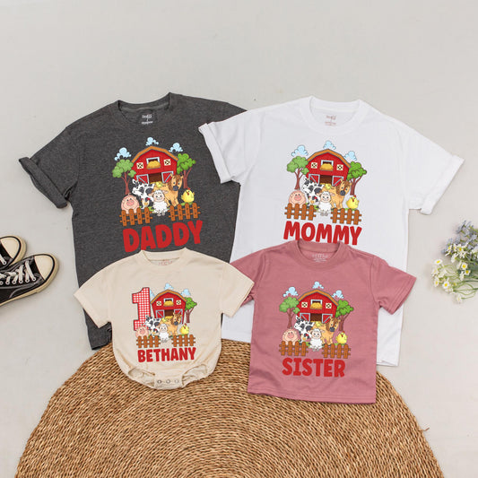 Personalized Farm Birthday Family Matching T-Shirt First 1st Boy Girl Barnyard Holy Cow Animal Soft Cotton Tee
