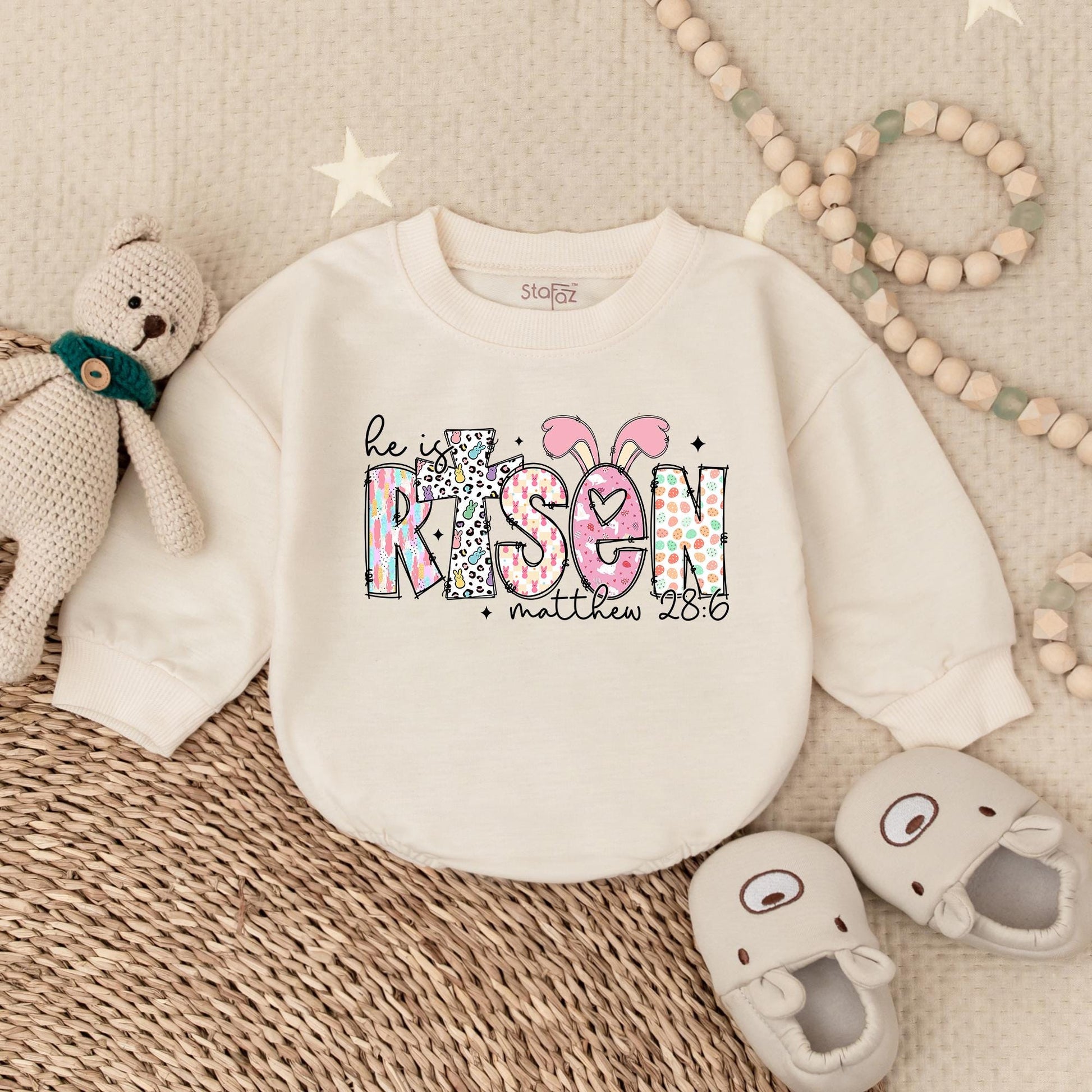 He is Risen Easter Baby Romper Sweater, Lamb Crown Design, 1st Easter Outfit, Christian Religious Baby Shower Gift, Boy Girl Clothes