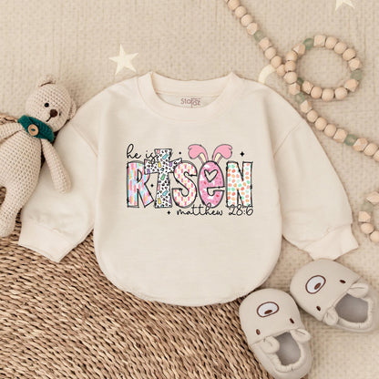He is Risen Easter Baby Romper Sweater, Lamb Crown Design, 1st Easter Outfit, Christian Religious Baby Shower Gift, Boy Girl Clothes