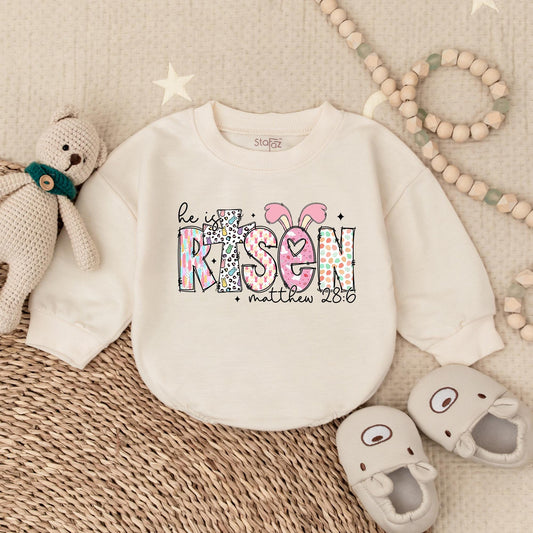 He is Risen Easter Baby Romper Sweater, Lamb Crown Design, 1st Easter Outfit, Christian Religious Baby Shower Gift, Boy Girl Clothes