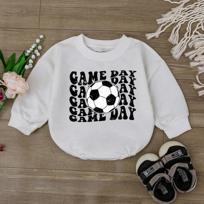 Cute Baby Boy Game Day Football Bodysuit Romper Retro Soccer Jumpsuit Outfit for Kids and Infants, Perfect Baseball Sport Fan Apparel