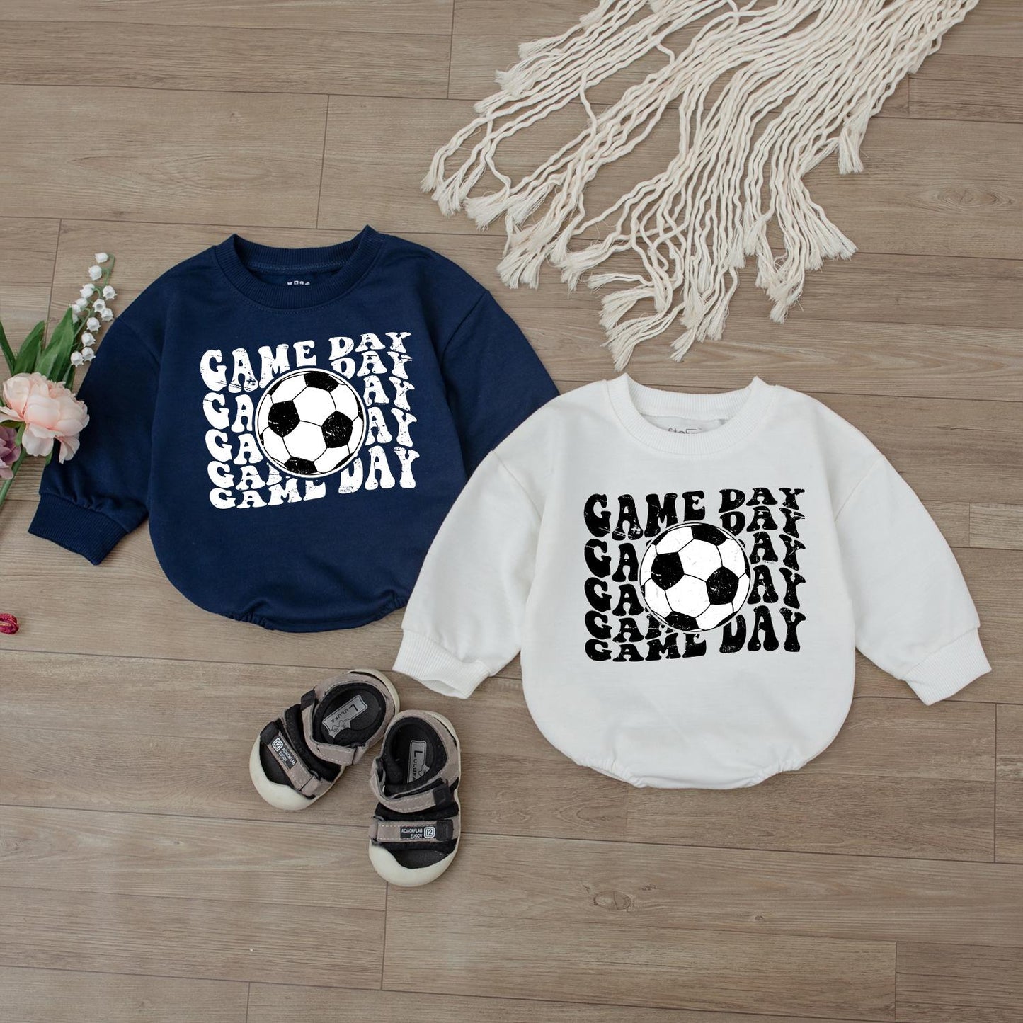 Cute Baby Boy Game Day Football Bodysuit Romper Retro Soccer Jumpsuit Outfit for Kids and Infants, Perfect Baseball Sport Fan Apparel